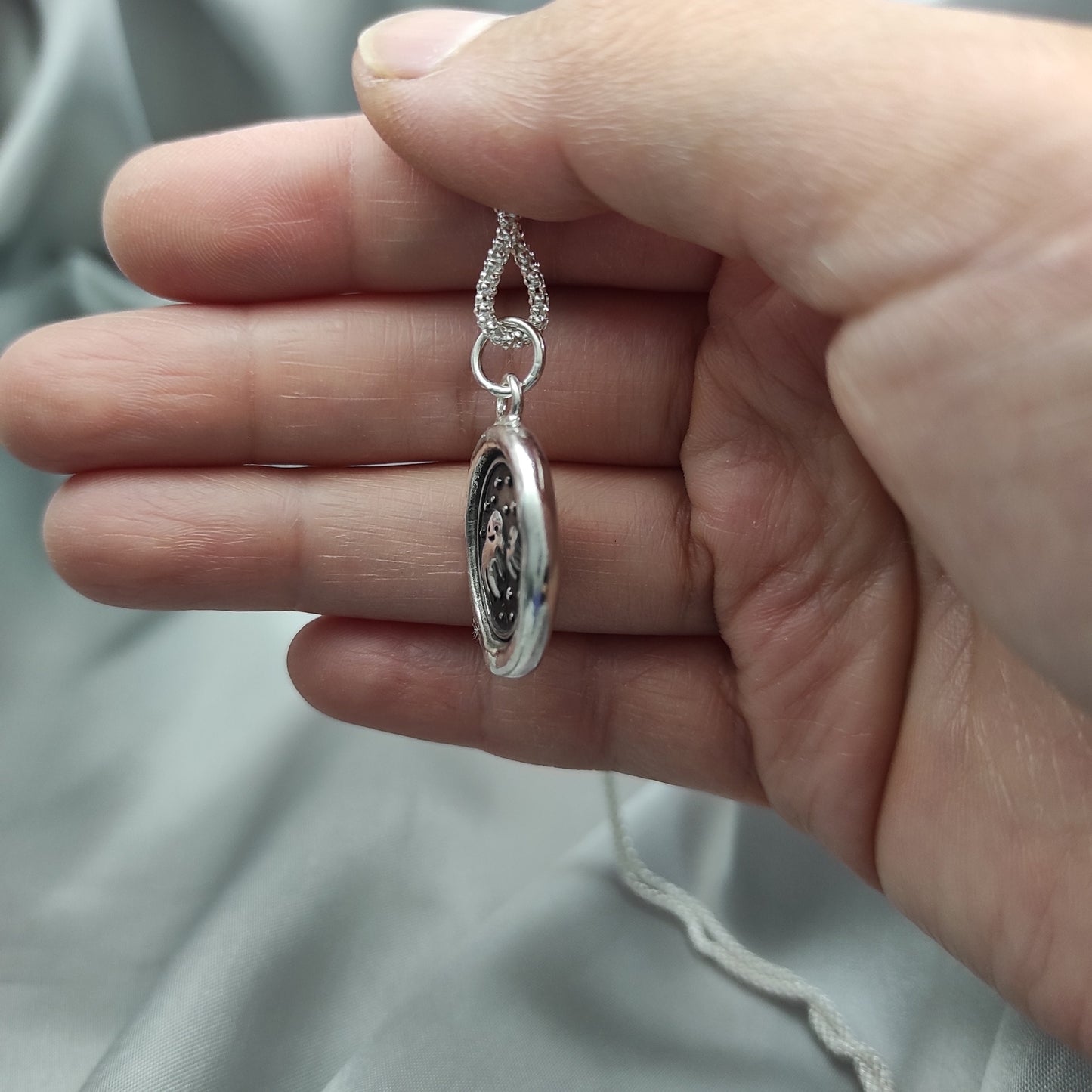 Spooky Ghost Pendant, Wax Seal Halloween Necklace, Handmade Silver Charm, Intaglio Seal Heirloom, Original Design Liliane Ting LT070