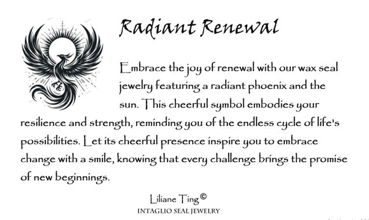 Phoenix Soaring Sun Wax Seal Necklace Pendant, Handmade Silver Talisman, Intaglio Seal Heirloom, Original Design Liliane Ting LT079