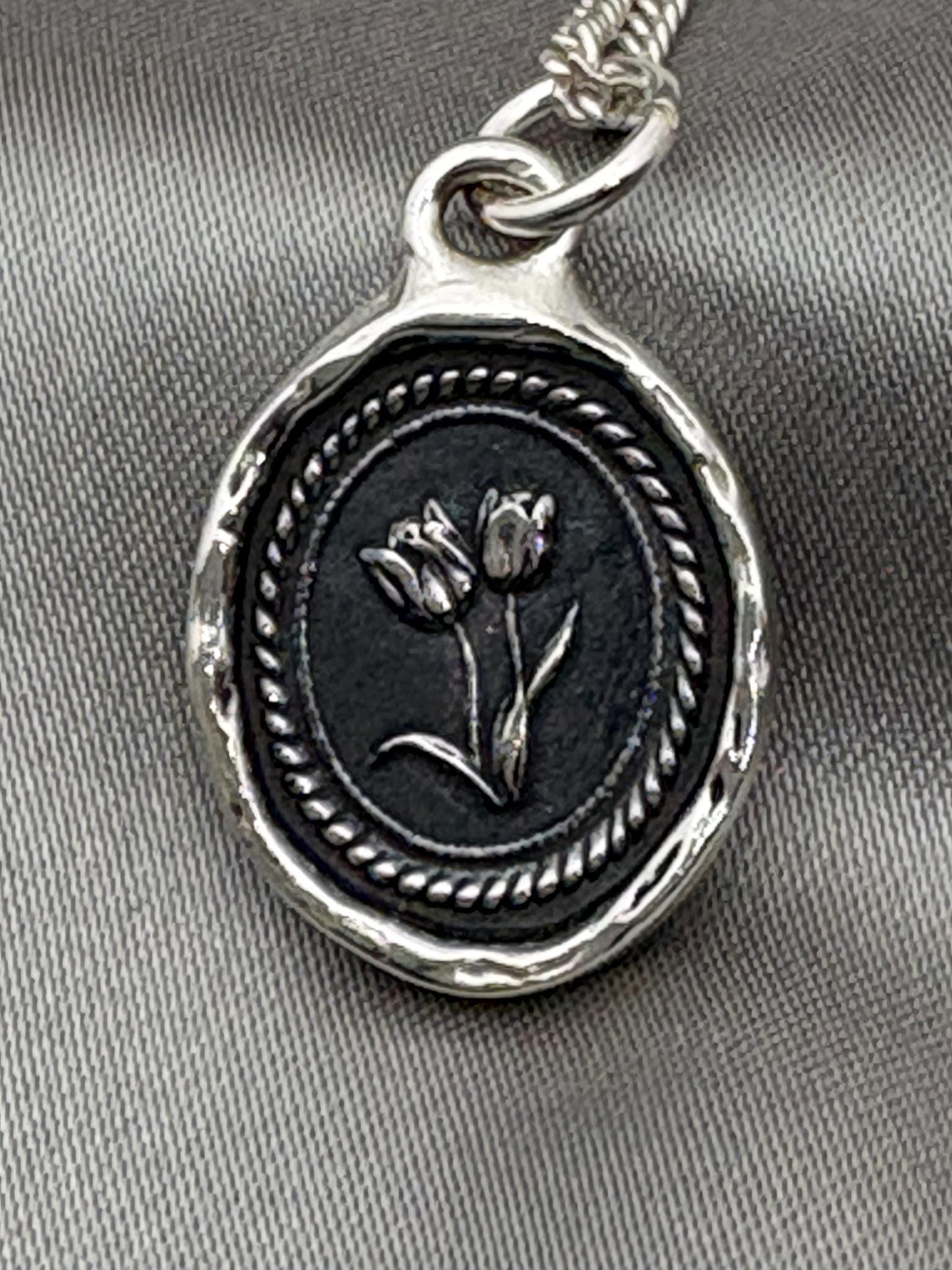 Tulip Pendant – Wax Seal Botanical Necklace – Symbol of Love and Renewal, Handmade Silver Charm, Intaglio Seal Heirloom, Original Design LT