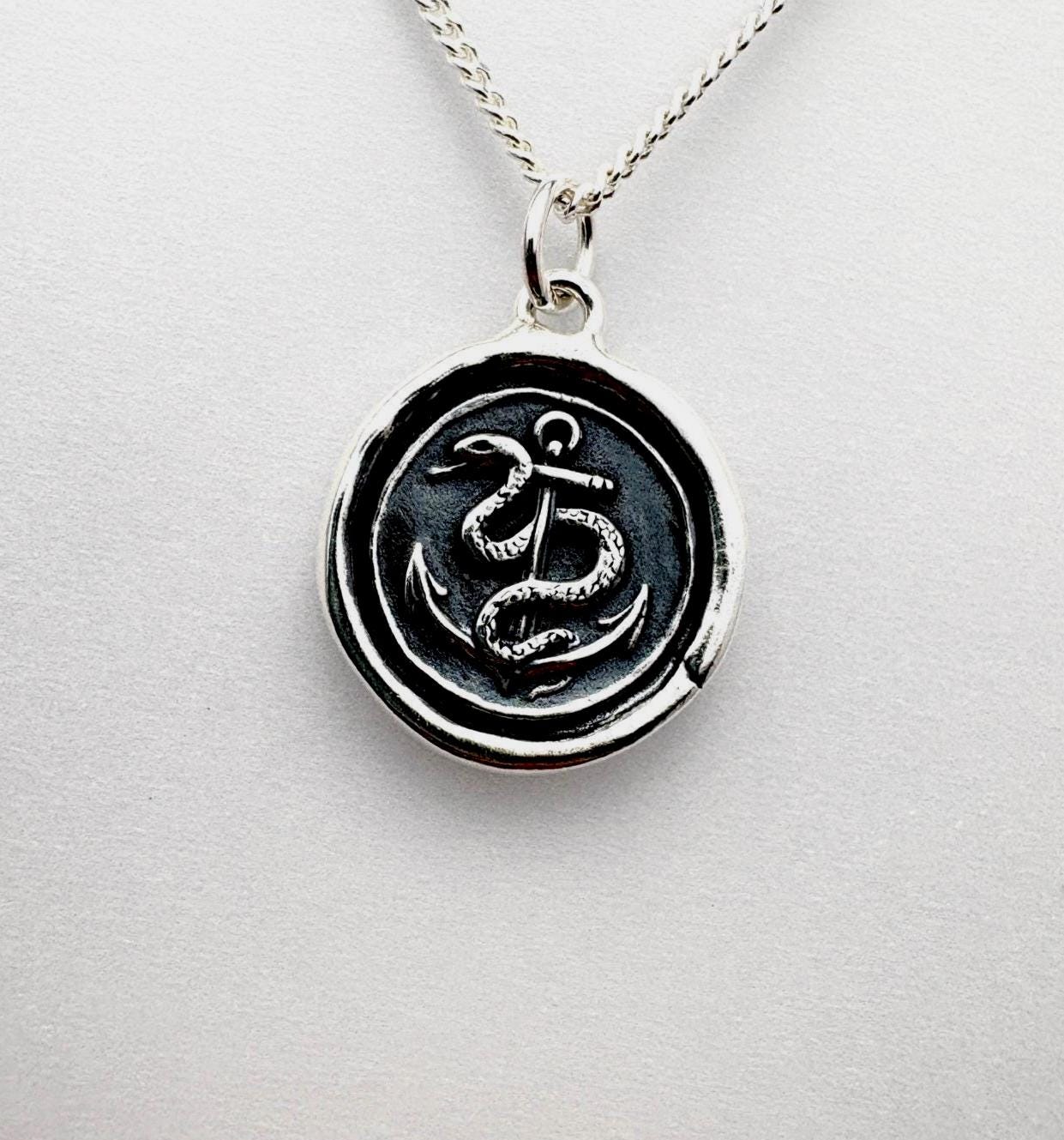 Anchor Serpent Wax Seal Necklace • Solid Silver Pendant of Strength • Inner Wisdom • Handmade Nautical Jewelry by Liliane Ting