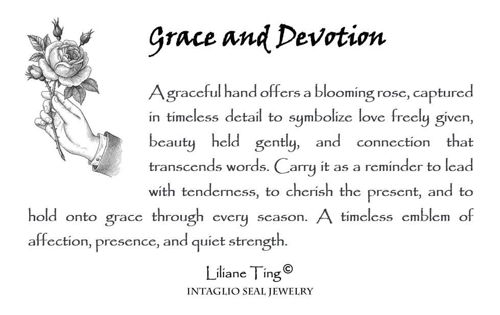 Rose Necklace, Wax Seal Graceful Hand Pendant, Handmade Silver Talisman, Heirloom, Original Design LT Studio LT136