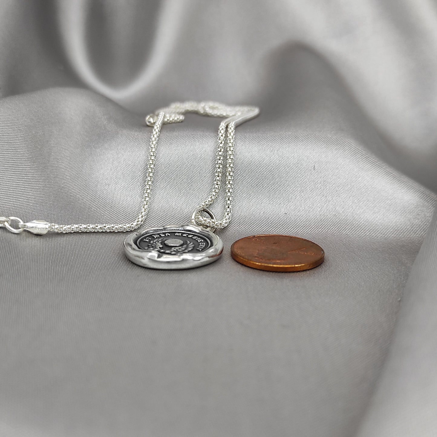 Full Moon Wing, Lunar Guardian, Wax Seal Necklace Pendant, Handmade Silver Talisman, Heirloom, Original Design Liliane Ting 045