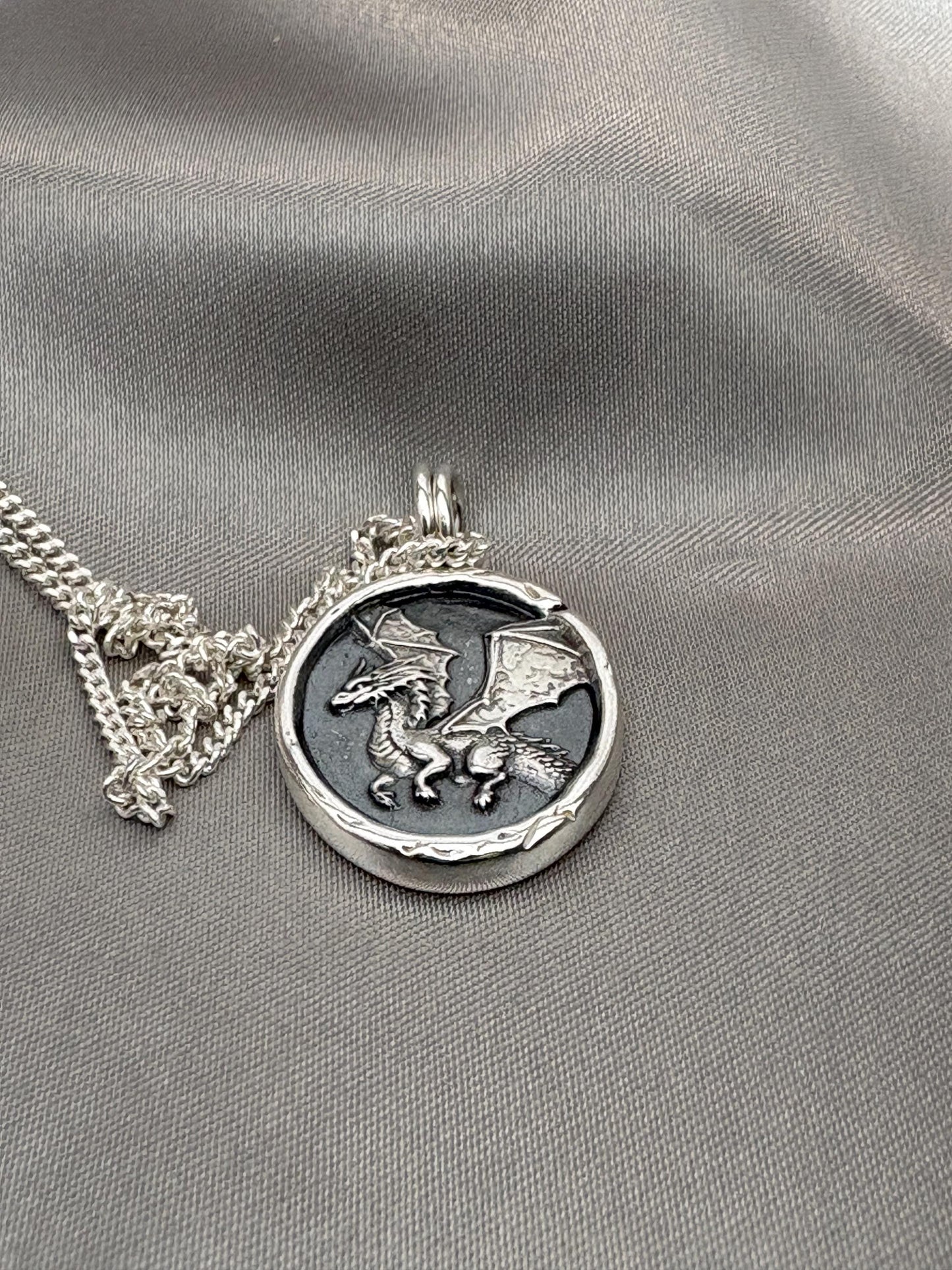 Fantasy Dragon Celestial Wax Seal Necklace Pendant, Handmade Silver Talisman, Intaglio Seal Heirloom, Original Design LT103