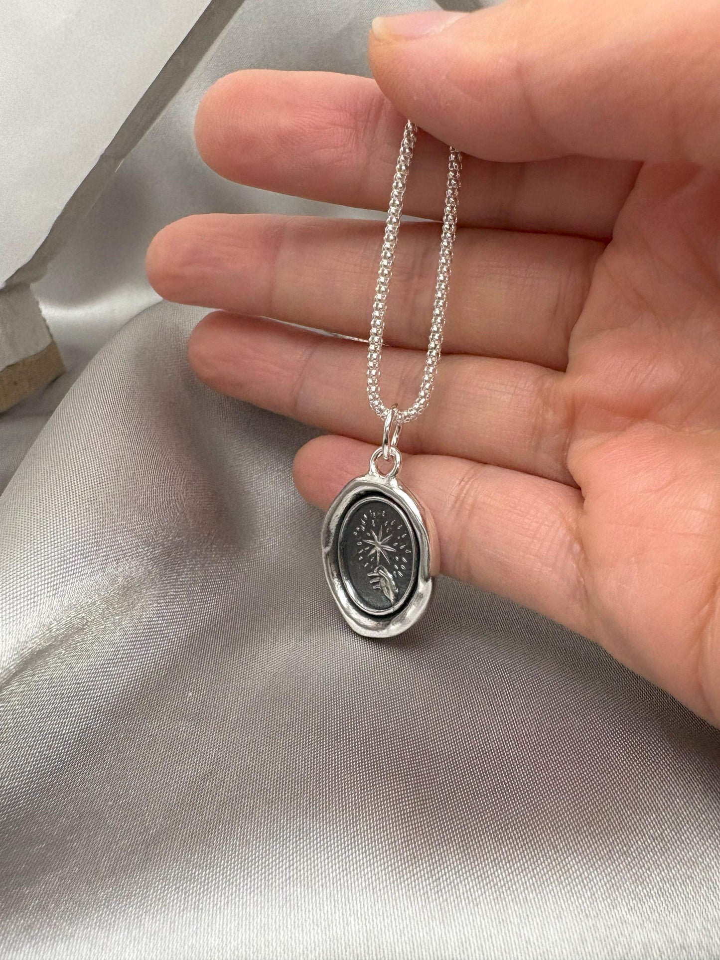 Reaching for the Stars Pendant, Celestial Wax Seal Necklace, Handmade Silver Talisman, Intaglio Seal Heirloom, Original Design Liliane Ting