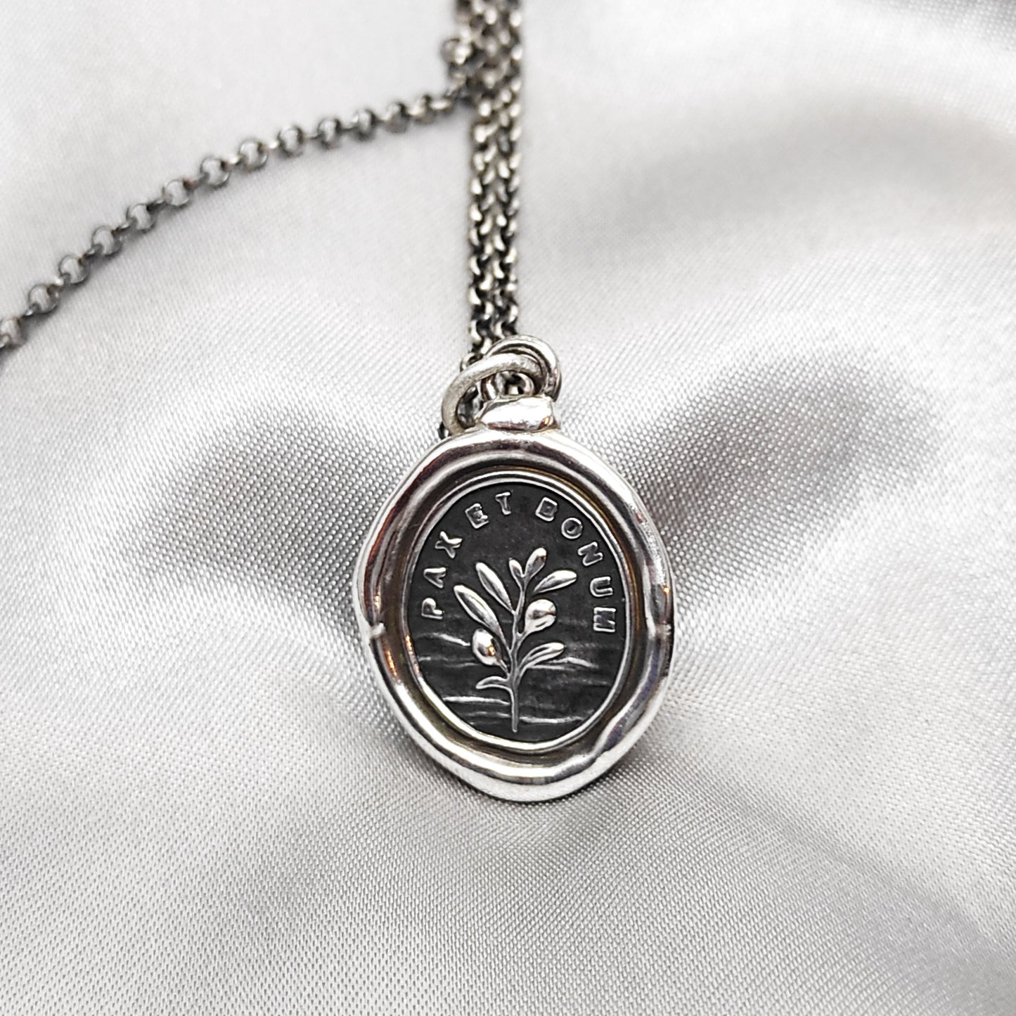 Olive Branch Pendant- Peace - Wax Seal Necklace Necklace, Handmade Silver Charm, Intaglio Seal Heirloom Original Design LT012
