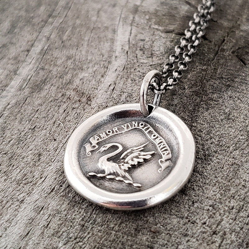 Silver Swan Pendant, Handmade Silver Charm, Wax Seal Necklace, Intaglio Seal Original Design by LilianeTing LT040