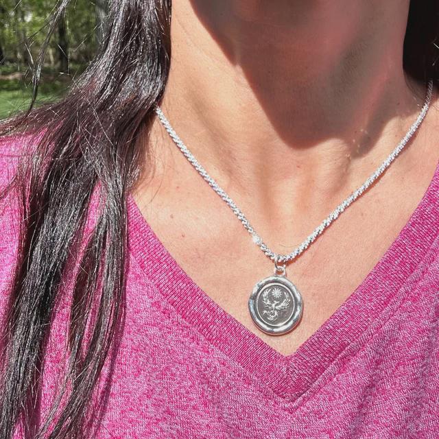 Phoenix Soaring Sun Wax Seal Necklace Pendant, Handmade Silver Talisman, Intaglio Seal Heirloom, Original Design Liliane Ting LT079