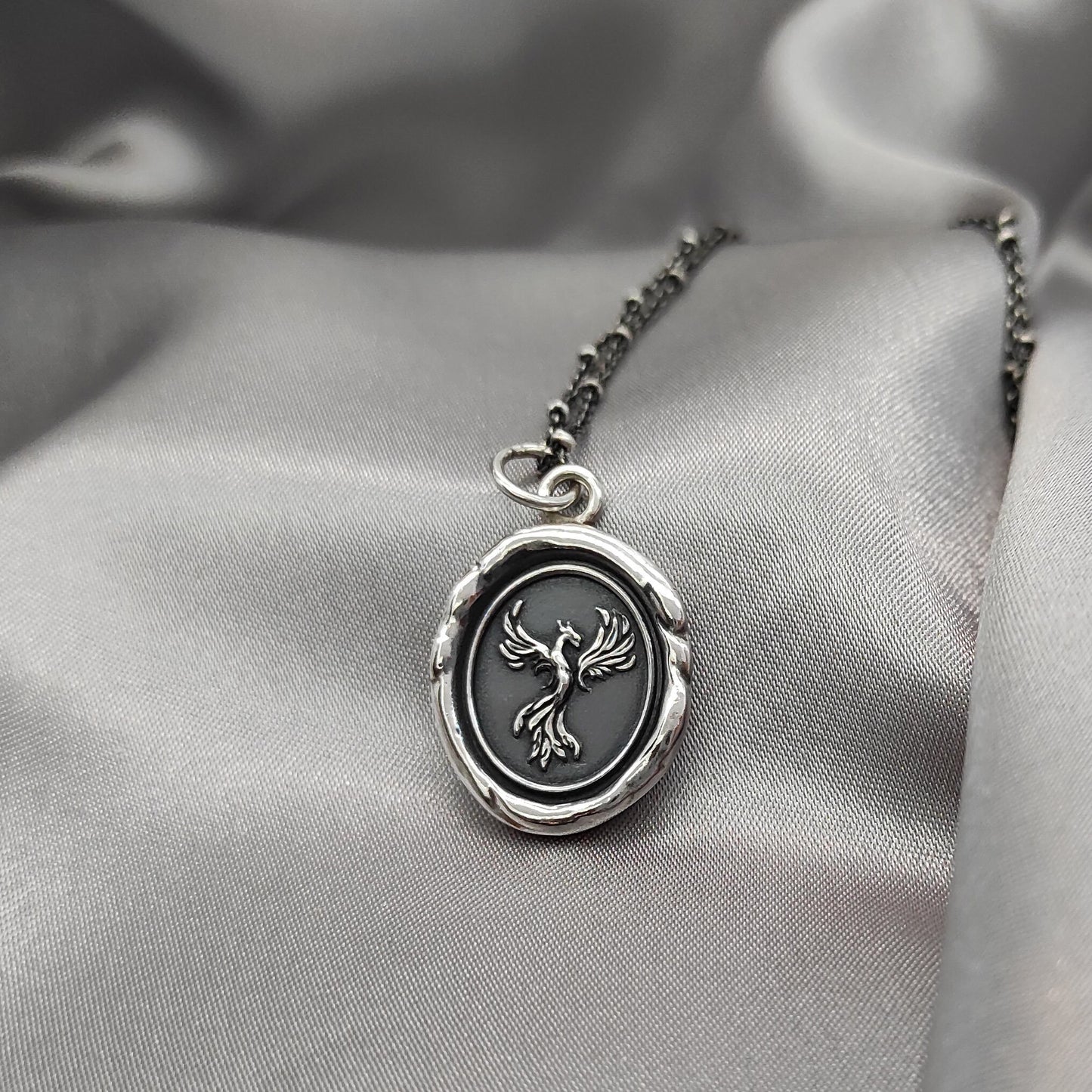 Phoenix Resurrection Pendant, Firebird Wax Seal Necklace, Handmade Silver Charm, Intaglio Seal, Original Design Liliane Ting Studio LT010