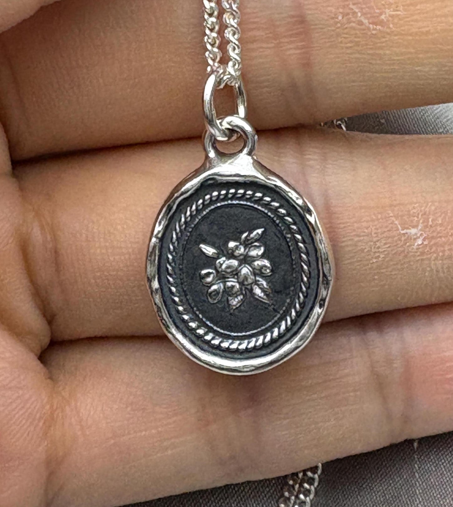 Plumeria Pendant, Botanical Blossom Charm, Floral Wax Seal Necklace, Handmade Silver Intaglio Seal Heirloom, Original Design LT Studio