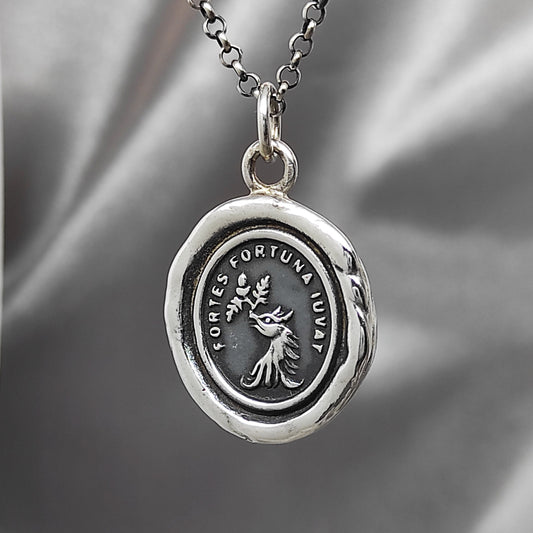 Griffin Necklace, Wax Seal Pendant, Handmade Silver Talisman, Intaglio Seal Heirloom Original Design by Liliane Ting LT023