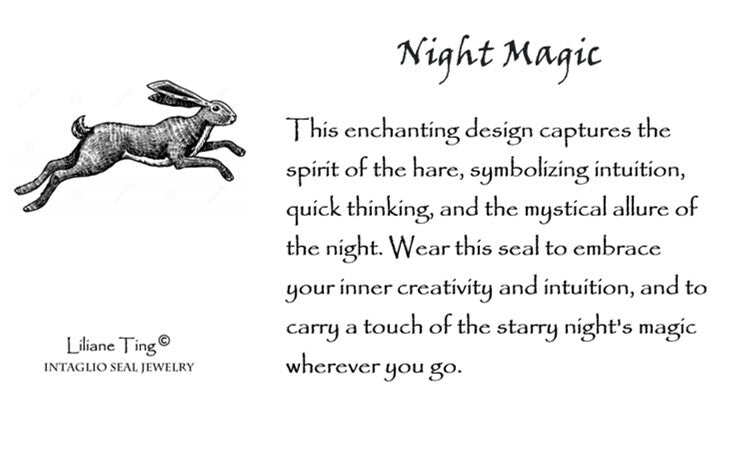 Rabbit Bunny Celestial Star Night Wax Seal Necklace Pendant, Handmade Silver Talisman, Intaglio Seal Heirloom, Original Design Liliane Ting