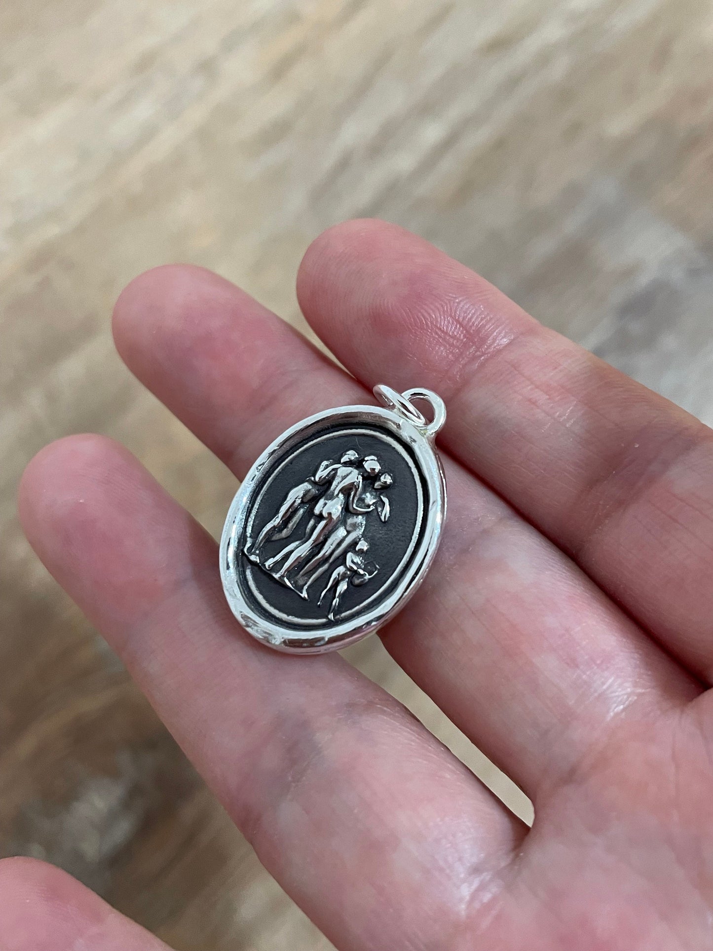 Three Graces with Cupid Wax Seal Necklace Pendant, Handmade Silver Talisman, Intaglio Seal Heirloom Original Design by Liliane Ting LT020