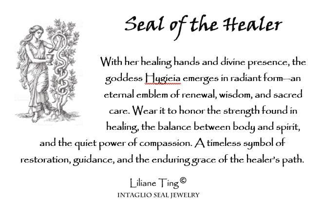 Hygieia Goddess Silver Pendant – Ancient Greek Healing Goddess Necklace Wax Seal Talisman, Intaglio, Original Design Liliane Ting LT0143