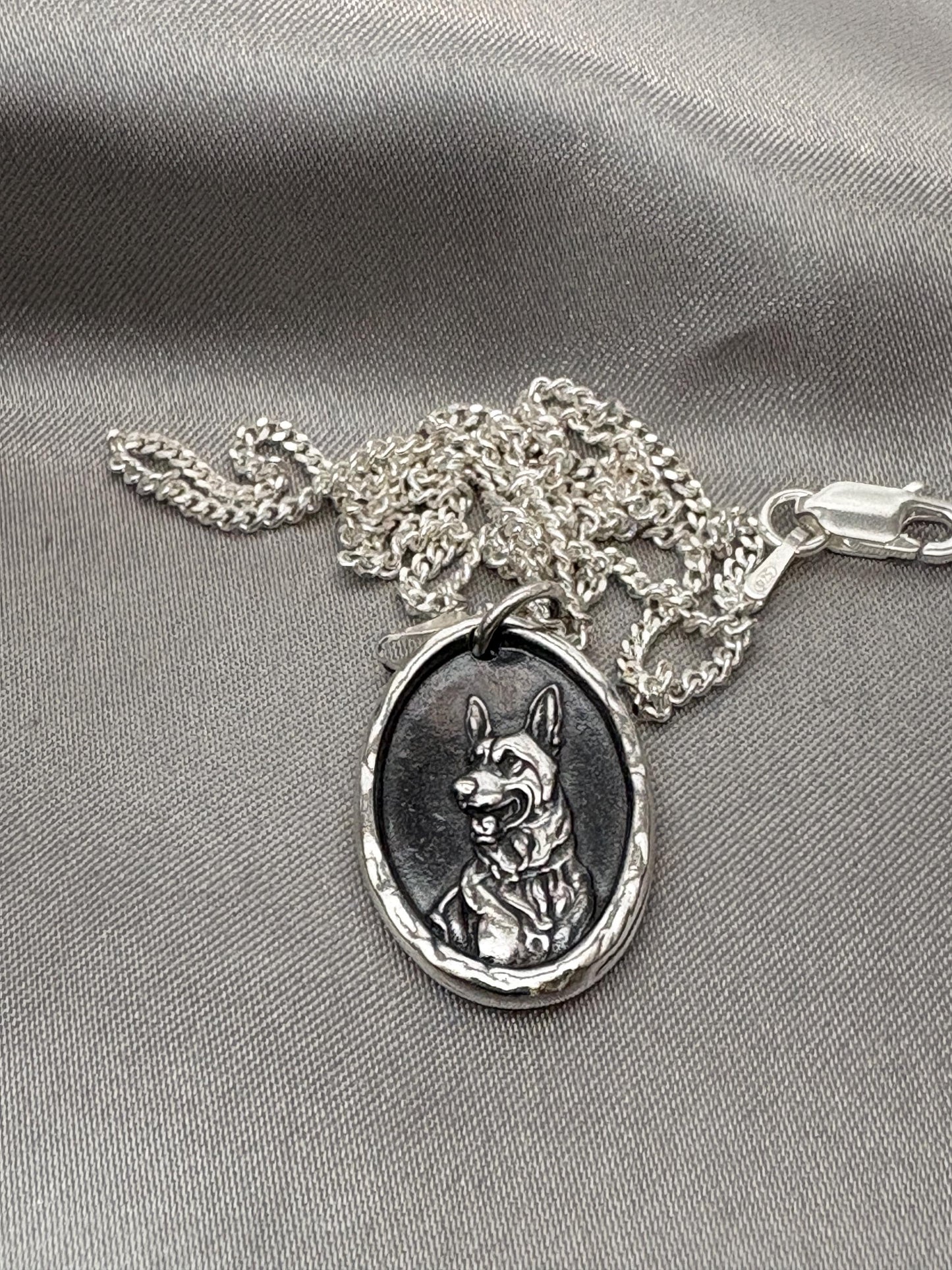 German Shepherd Dog Wax Seal Necklace Pendant Handmade Silver Talisman/Intaglio Seal, Original Design Liliane Ting LT100