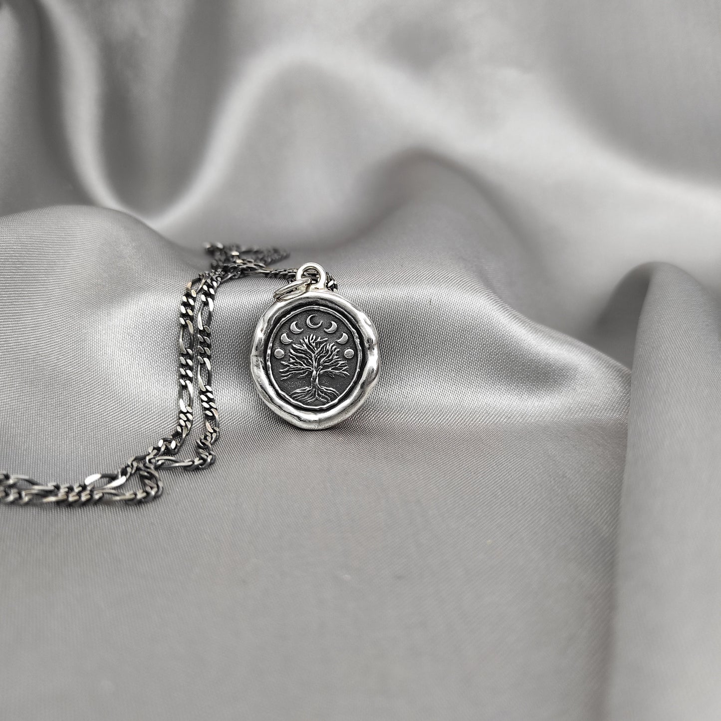 Tree Moon Celestial Necklace, Wax Seal Pendant, Handmade Silver Talisman, Intaglio Seal Heirloom, Original Design Liliane Ting Studio LT007