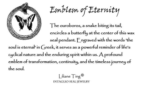 Celestial Snake Butterfly Necklace, Wax Seal Pendant, Handmade Silver Talisman, Intaglio Seal Heirloom, Original Design Liliane Ting LT092