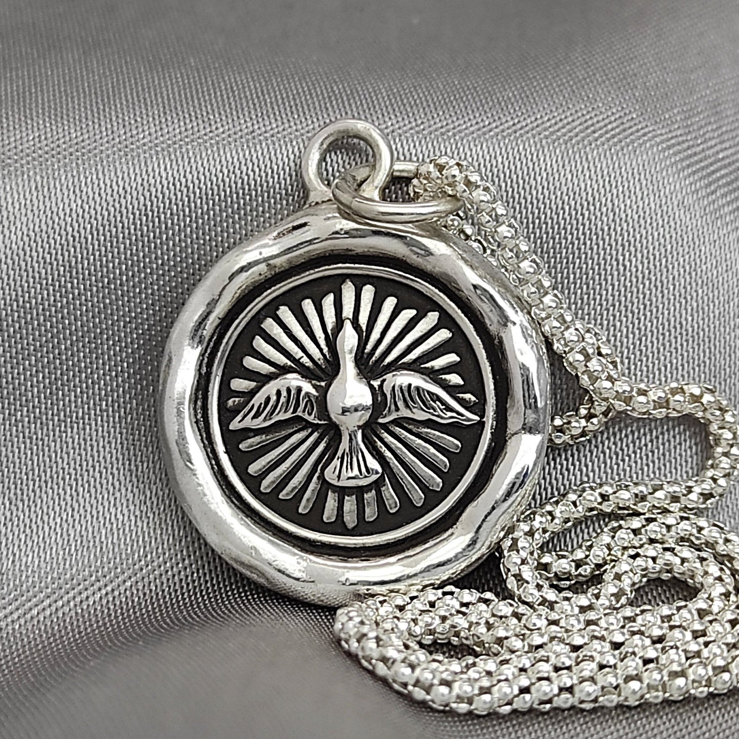 Bird Radiant Soaring Light Wax Seal Necklace Pendant, Handmade Silver Talisman, Intaglio Seal Heirloom, Original Design Liliane Ting 076