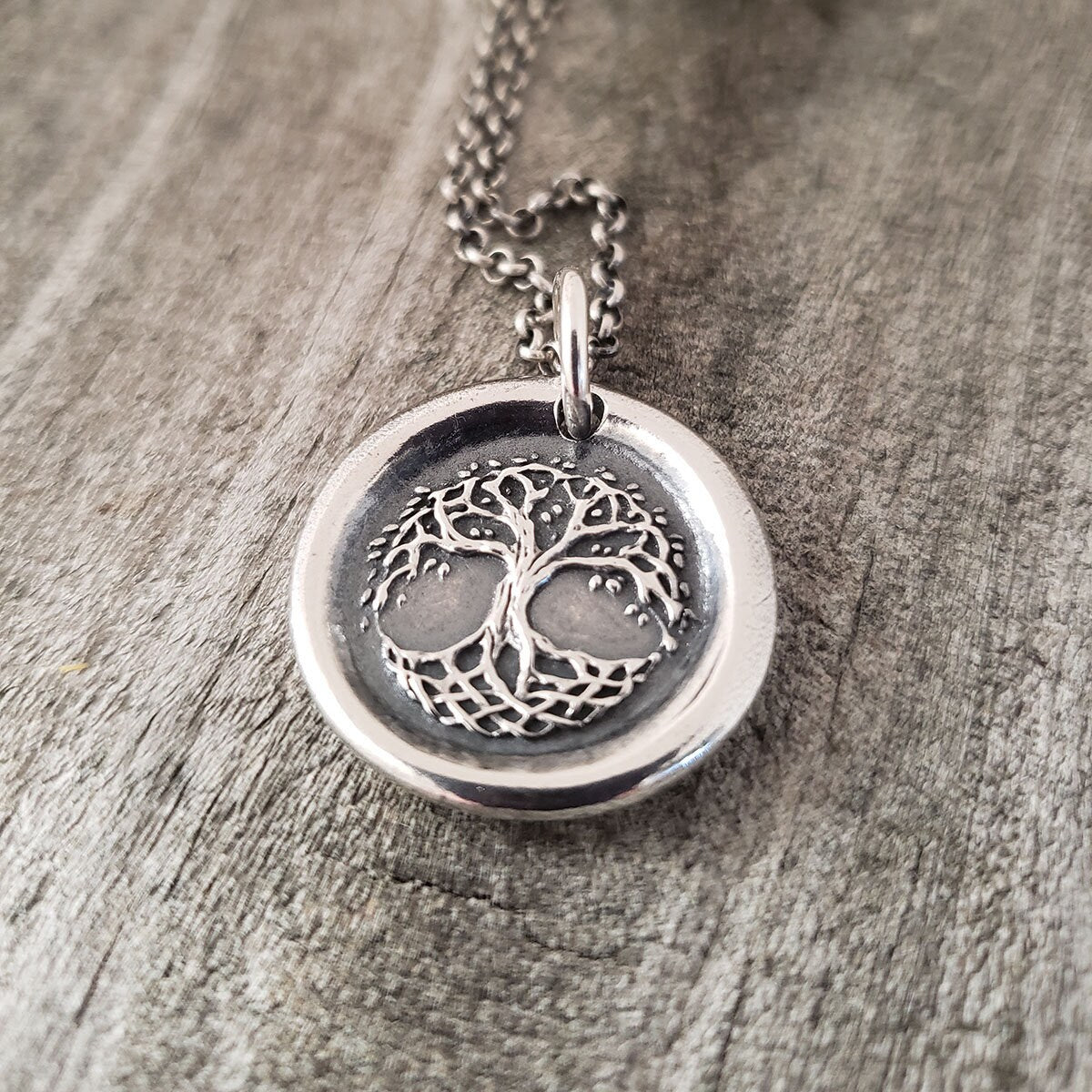Celtic Tree of Life Pendant, Wax Seal Necklace, Handmade Silver Tree Charm, Intaglio Seal Heirloom Original Design by Liliane Ting LT038
