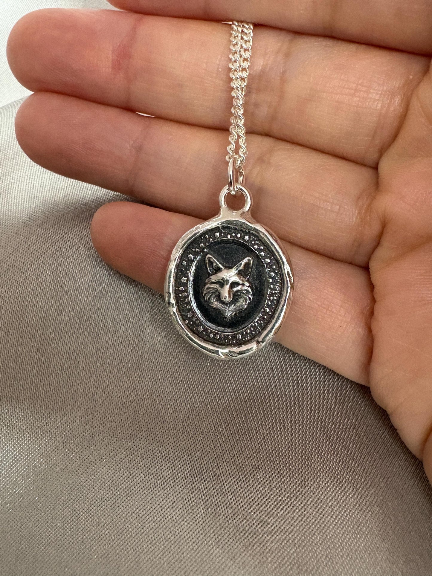 Fox Pendant – Mystical Animal Totem Wax Seal Necklace, Handmade Silver Charm, Intaglio Seal Heirloom, Original Design LT Studio