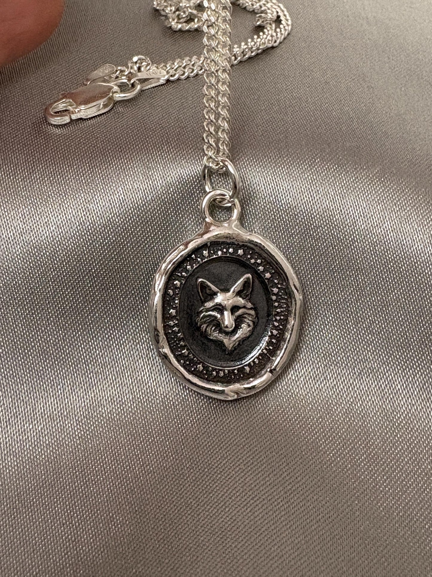 Fox Pendant – Mystical Animal Totem Wax Seal Necklace, Handmade Silver Charm, Intaglio Seal Heirloom, Original Design LT Studio