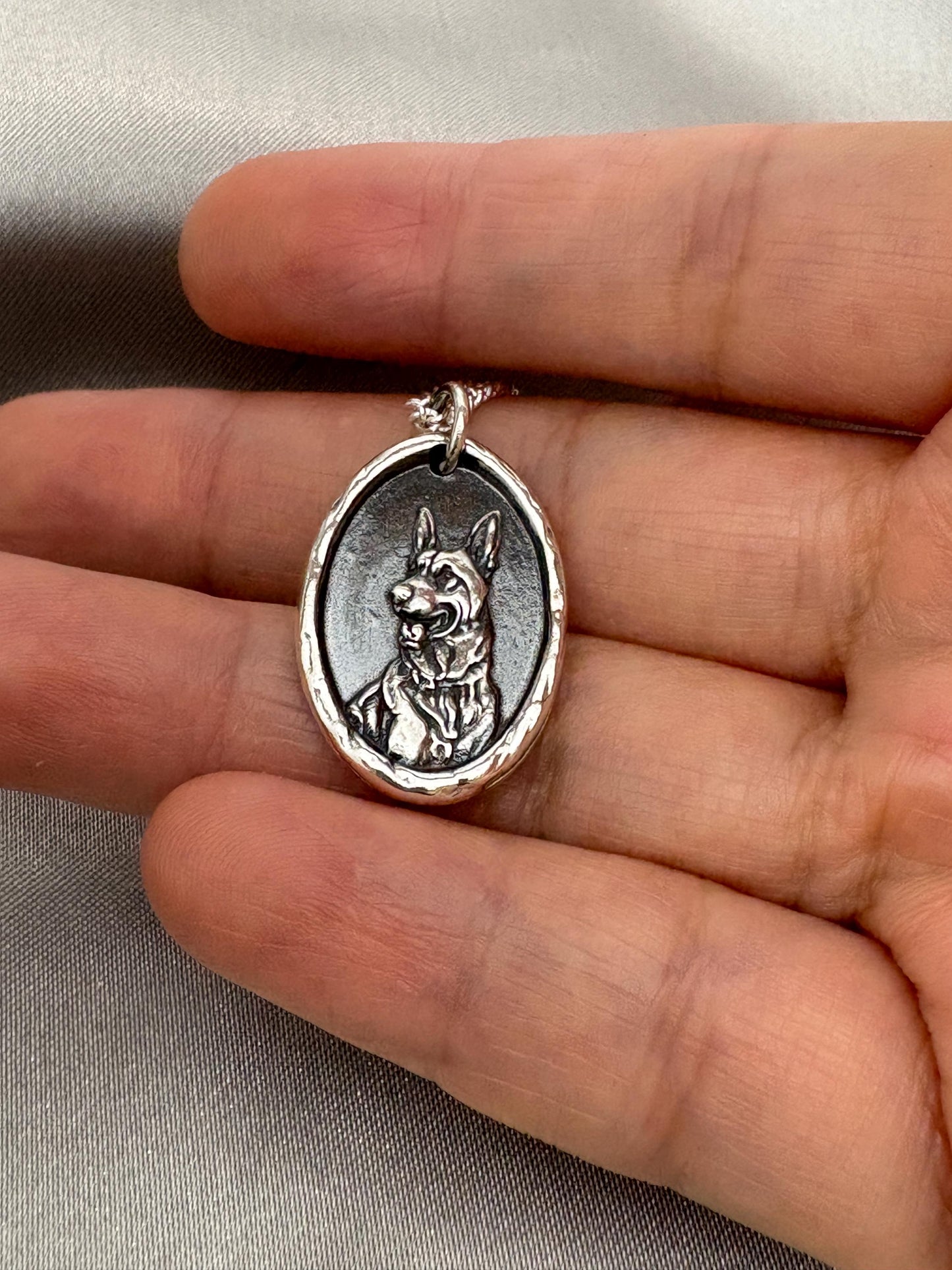 German Shepherd Dog Wax Seal Necklace Pendant Handmade Silver Talisman/Intaglio Seal, Original Design Liliane Ting LT100