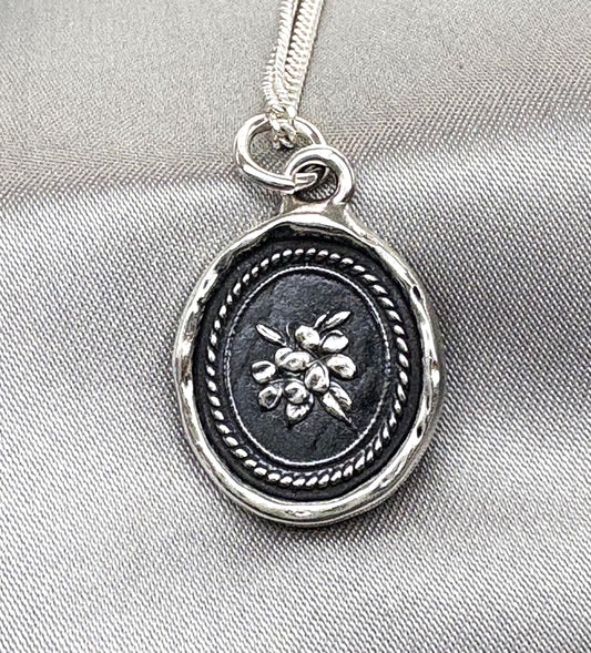 Plumeria Pendant, Botanical Blossom Charm, Floral Wax Seal Necklace, Handmade Silver Intaglio Seal Heirloom, Original Design LT Studio