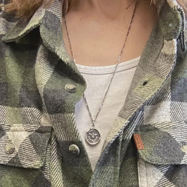 BEE Wax Seal Necklace Pendant, Handmade Silver Talisman, Intaglio Seal Heirloom, Original Design Liliane Ting Studio LT069