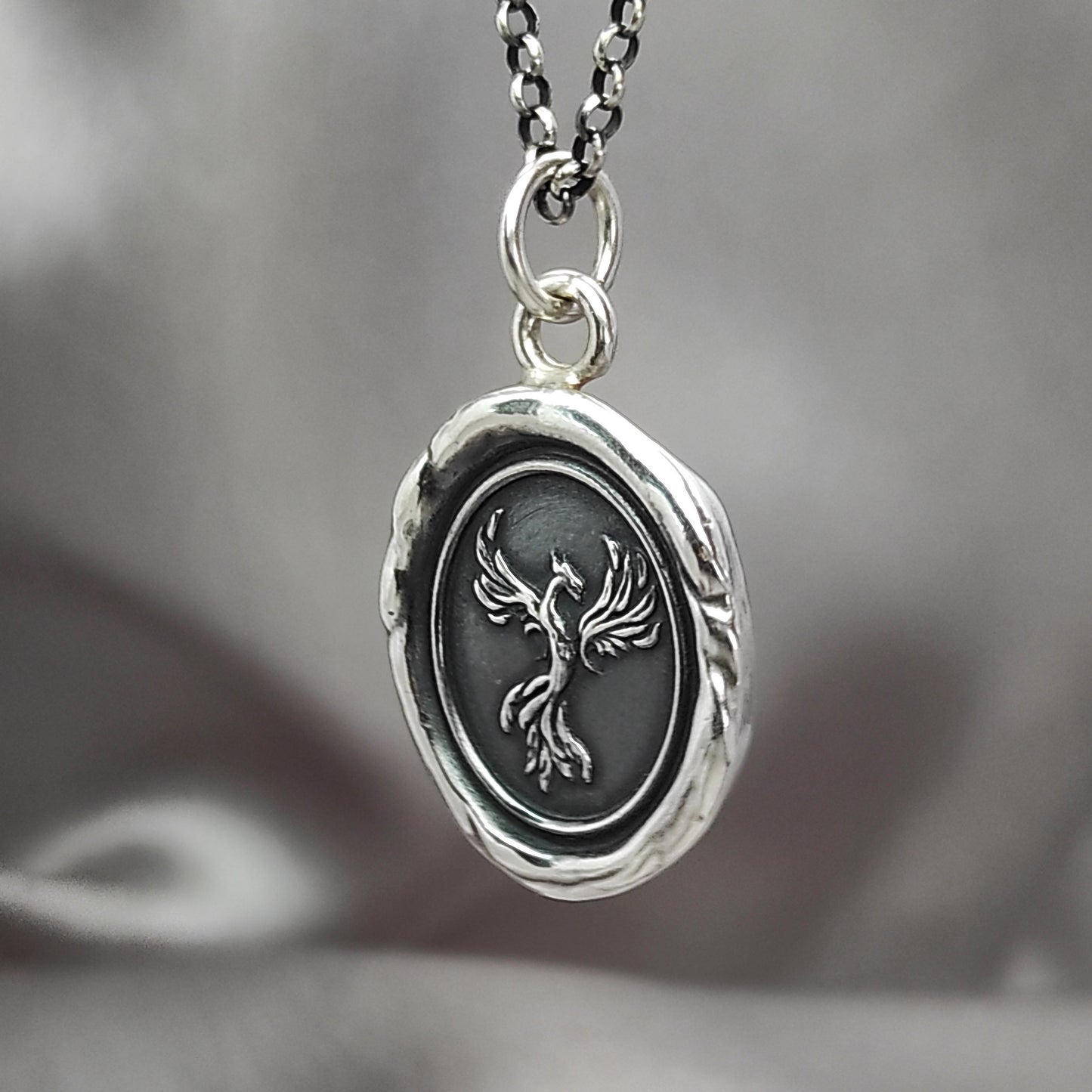 Phoenix Resurrection Pendant, Firebird Wax Seal Necklace, Handmade Silver Charm, Intaglio Seal, Original Design Liliane Ting Studio LT010