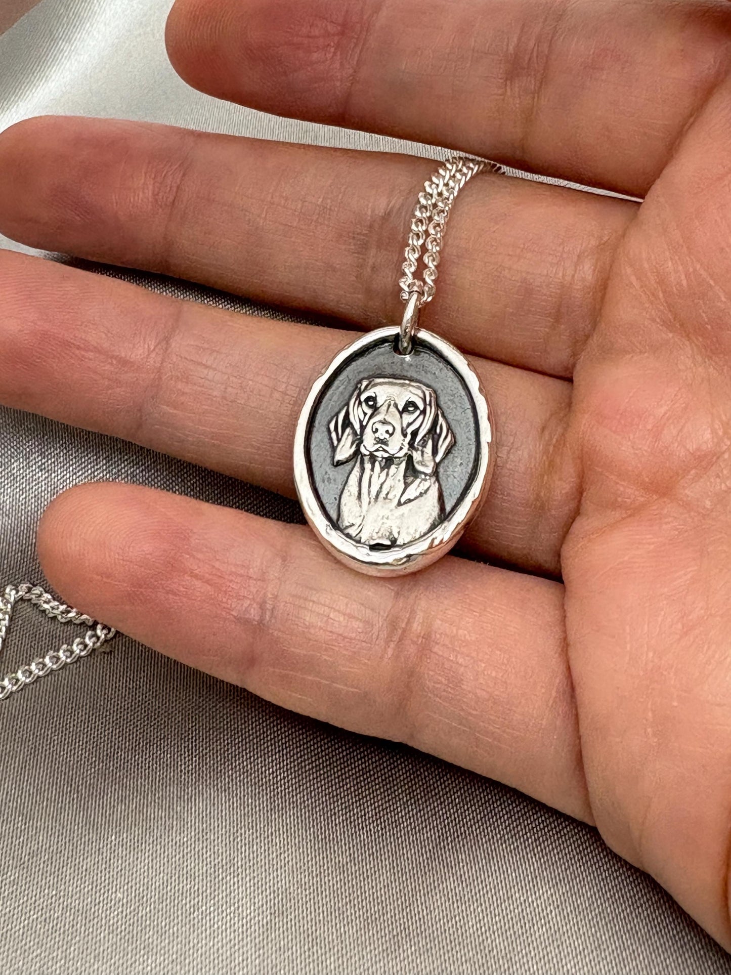 Beagle Dog Wax Seal Necklace Pendant/ Handmade Silver Talisman/Intaglio Seal, Original Design by Liliane Ting LT104