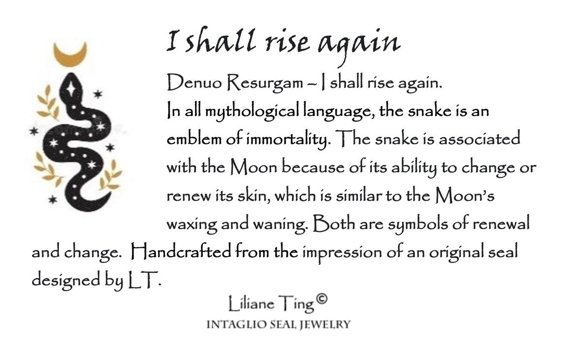 Snake Celestial Necklace - I Shall Rise Again - Wax Seal Pendant, Handmade Silver Talisman, Heirloom, Original Design Liliane Ting LT044