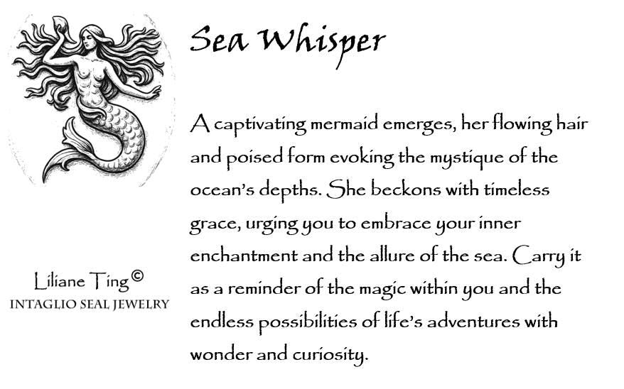 Fantasy Mermaid Celestial Wax Seal Necklace Pendant, Handmade Silver Talisman, Intaglio Seal Heirloom, Original Design by Liliane Ting LT105