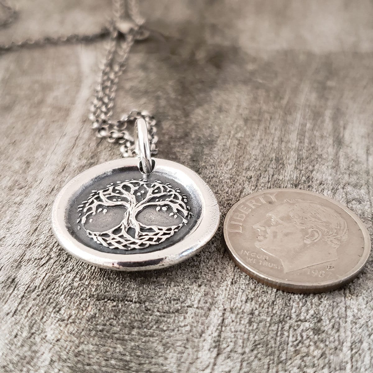 Celtic Tree of Life Pendant, Wax Seal Necklace, Handmade Silver Tree Charm, Intaglio Seal Heirloom Original Design by Liliane Ting LT038