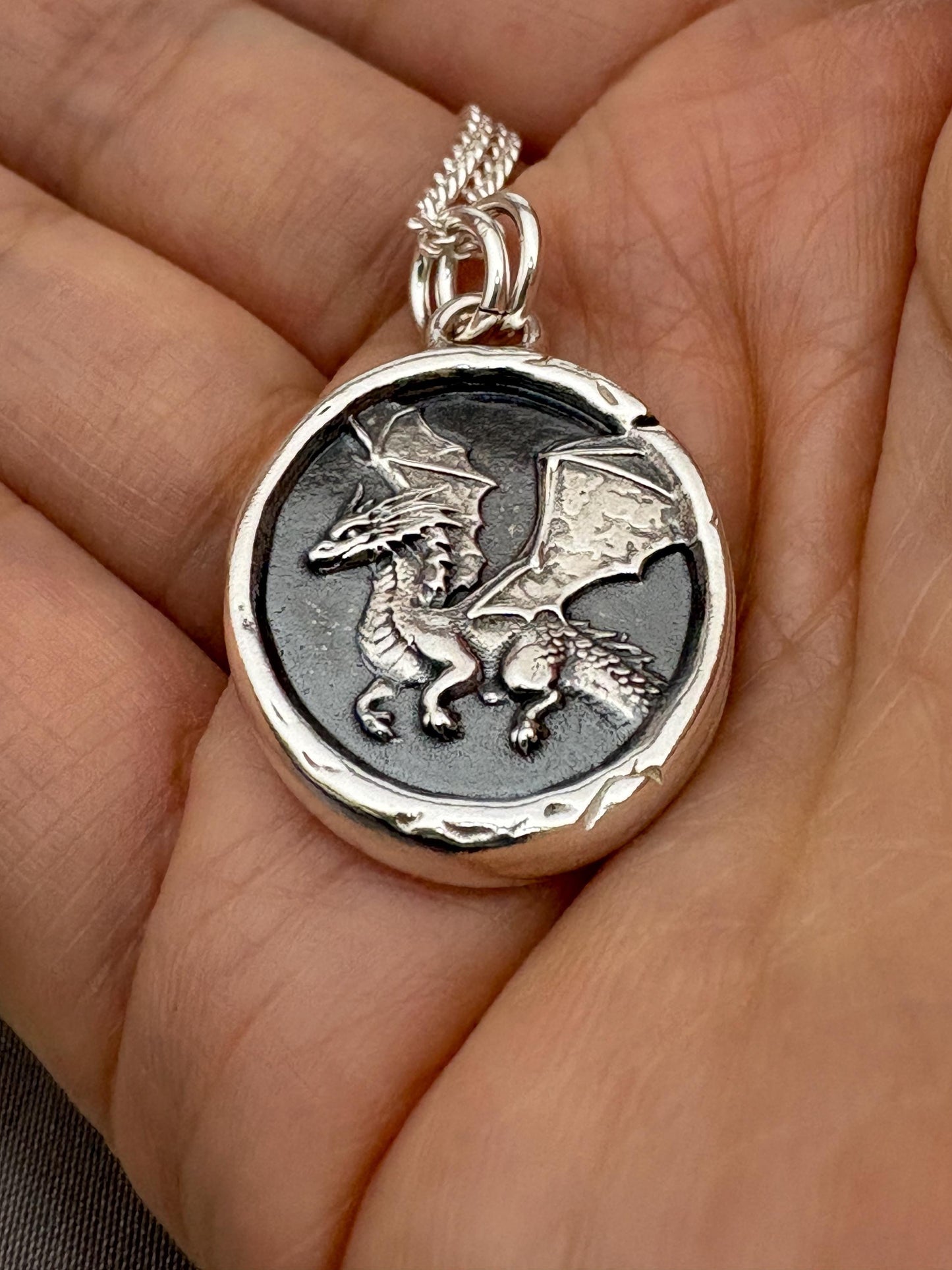 Fantasy Dragon Celestial Wax Seal Necklace Pendant, Handmade Silver Talisman, Intaglio Seal Heirloom, Original Design LT103