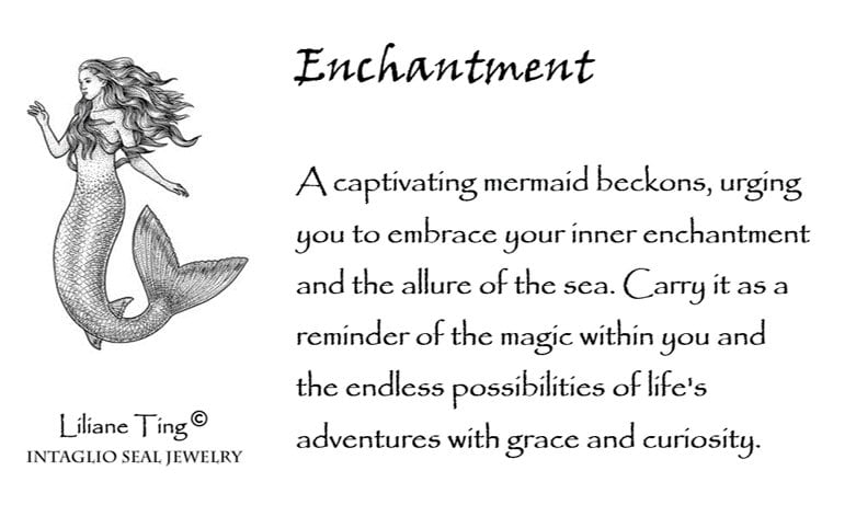 Mermaid Celestial Wax Seal Necklace Pendant, Handmade Silver Talisman, Intaglio Seal Heirloom, Original Design Liliane Ting LT073