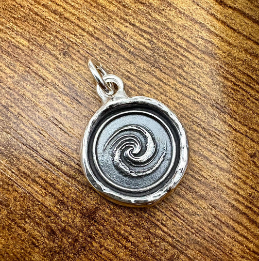 Silver Spiral Pendant, Energy & Transformation Symbol Wax Seal Necklace, Handmade Charm, Intaglio Seal Heirloom, Original Design LilianeTing