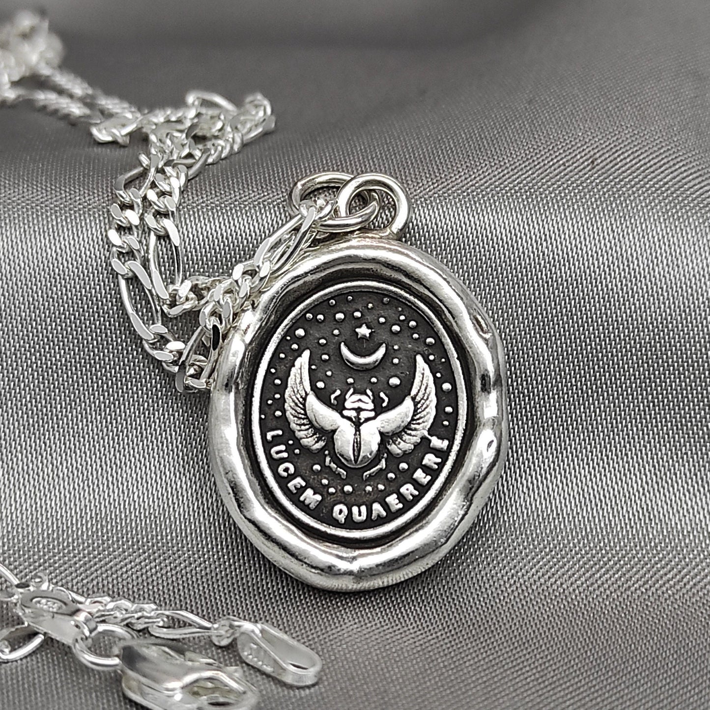 Immortal Scarab Beetle Necklace, Celestial Star Wax Seal Pendant, Handmade Silver Talisman, Intaglio Seal Heirloom, Original Design LT032