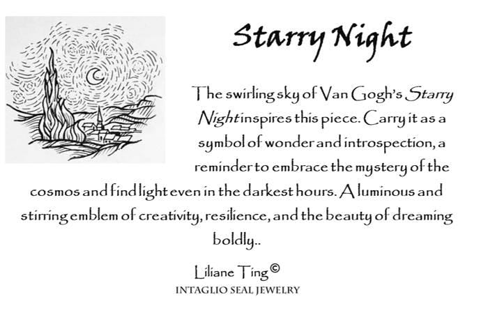 Van Gogh Starry Night Pendant – Artistic Wax Seal Necklace, Handmade Silver Charm, Intaglio Seal Heirloom, Original Design LT Studio