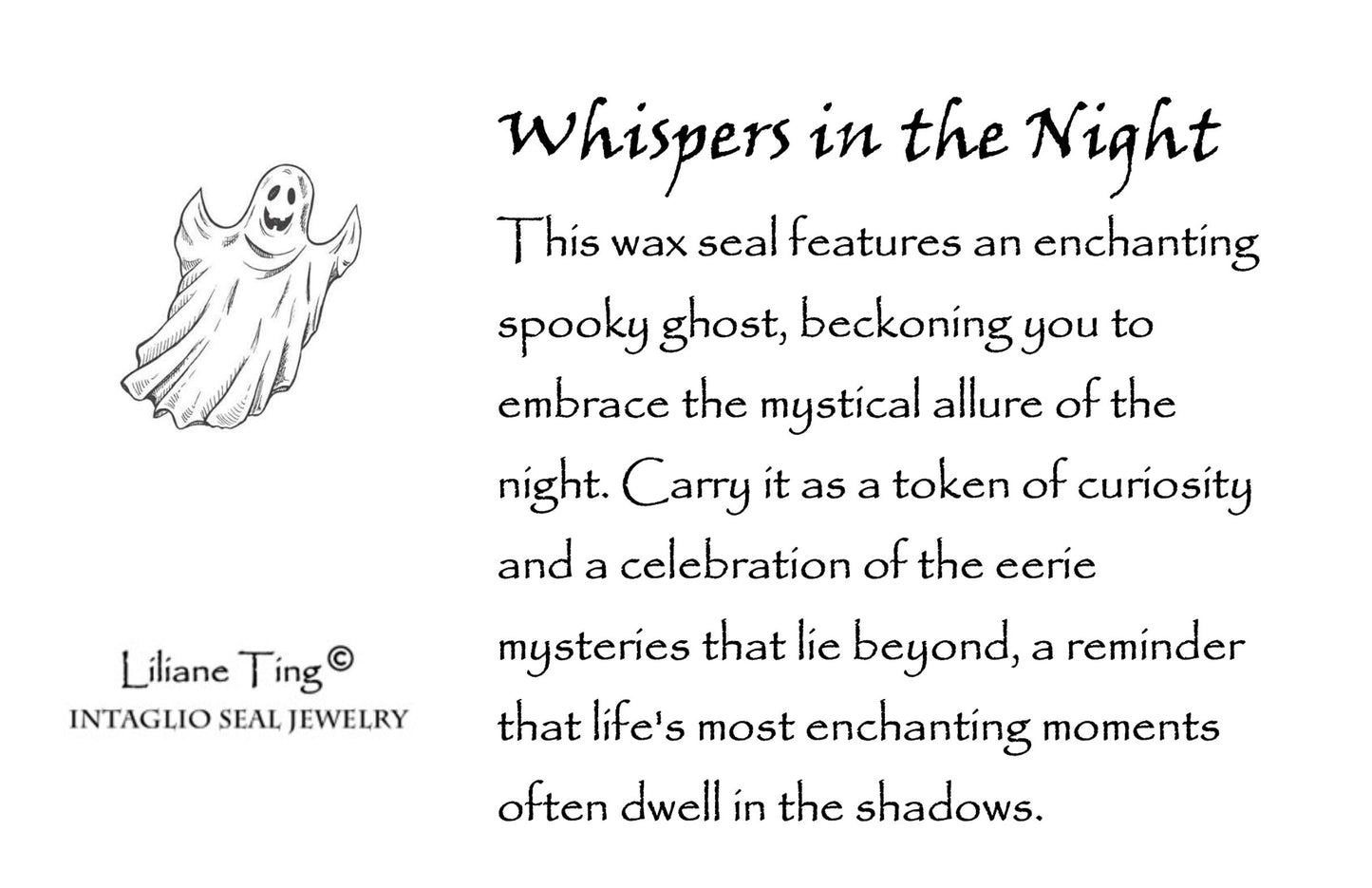 Spooky Ghost Pendant, Wax Seal Halloween Necklace, Handmade Silver Charm, Intaglio Seal Heirloom, Original Design Liliane Ting LT070