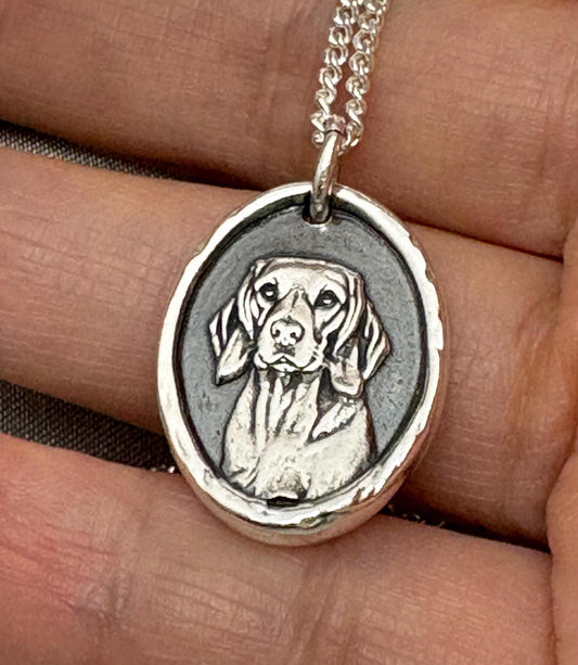 Beagle Dog Wax Seal Necklace Pendant/ Handmade Silver Talisman/Intaglio Seal, Original Design by Liliane Ting LT104