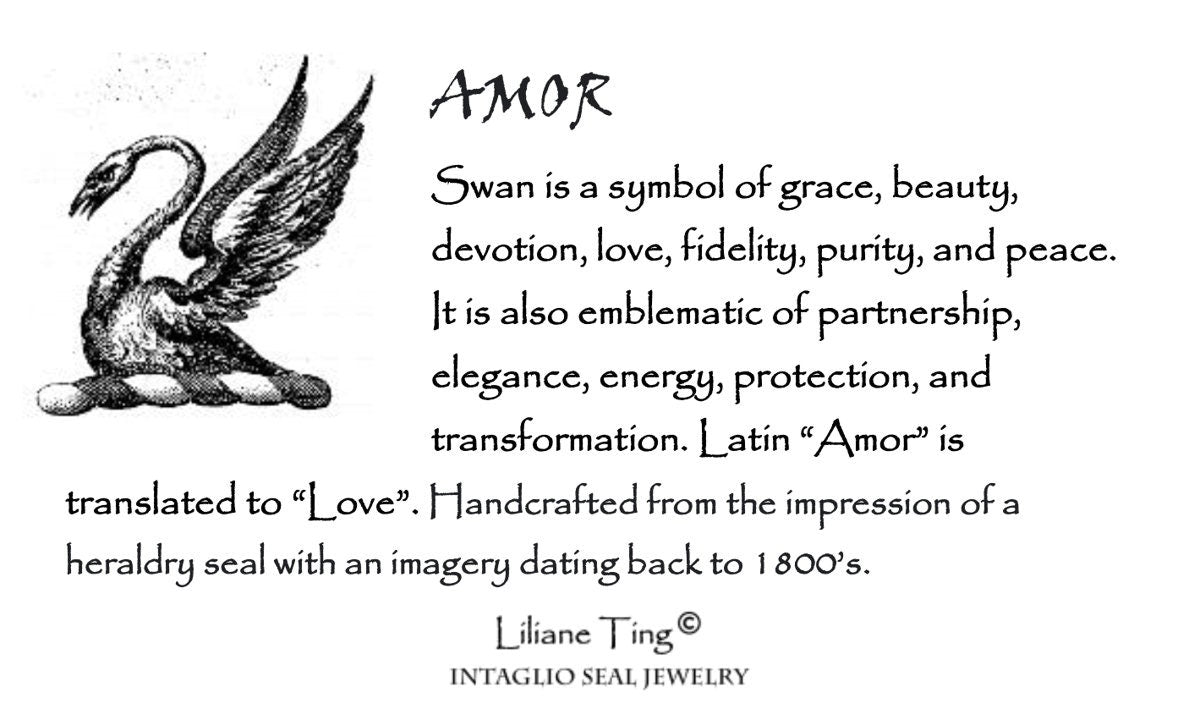 Swan Amor Love Wax Seal Necklace Pendant, Handmade Silver Talisman, Intaglio Seal Heirloom Original Design LT042