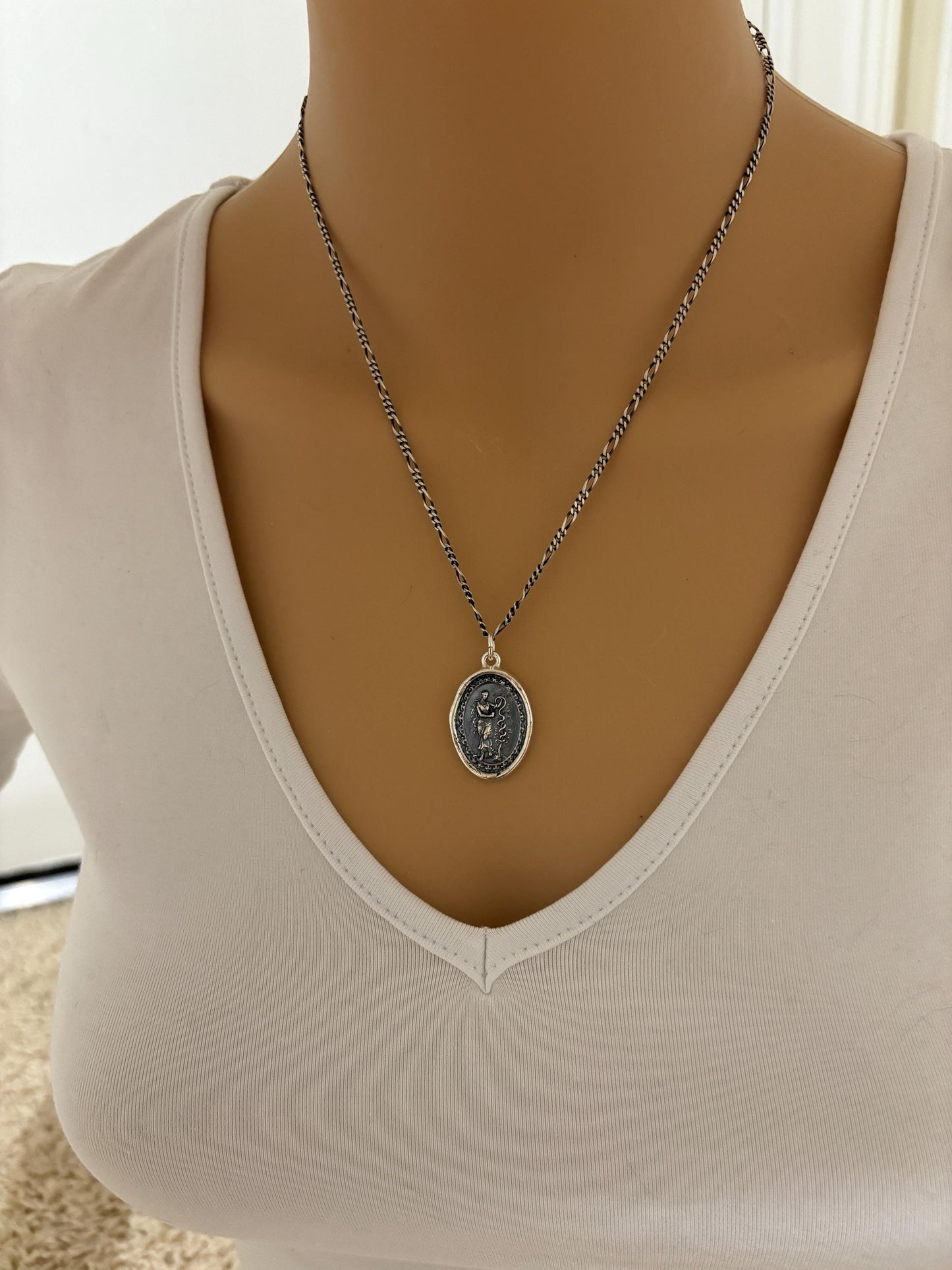Hygieia Goddess Silver Pendant – Ancient Greek Healing Goddess Necklace Wax Seal Talisman, Intaglio, Original Design LilianeTing LT0142