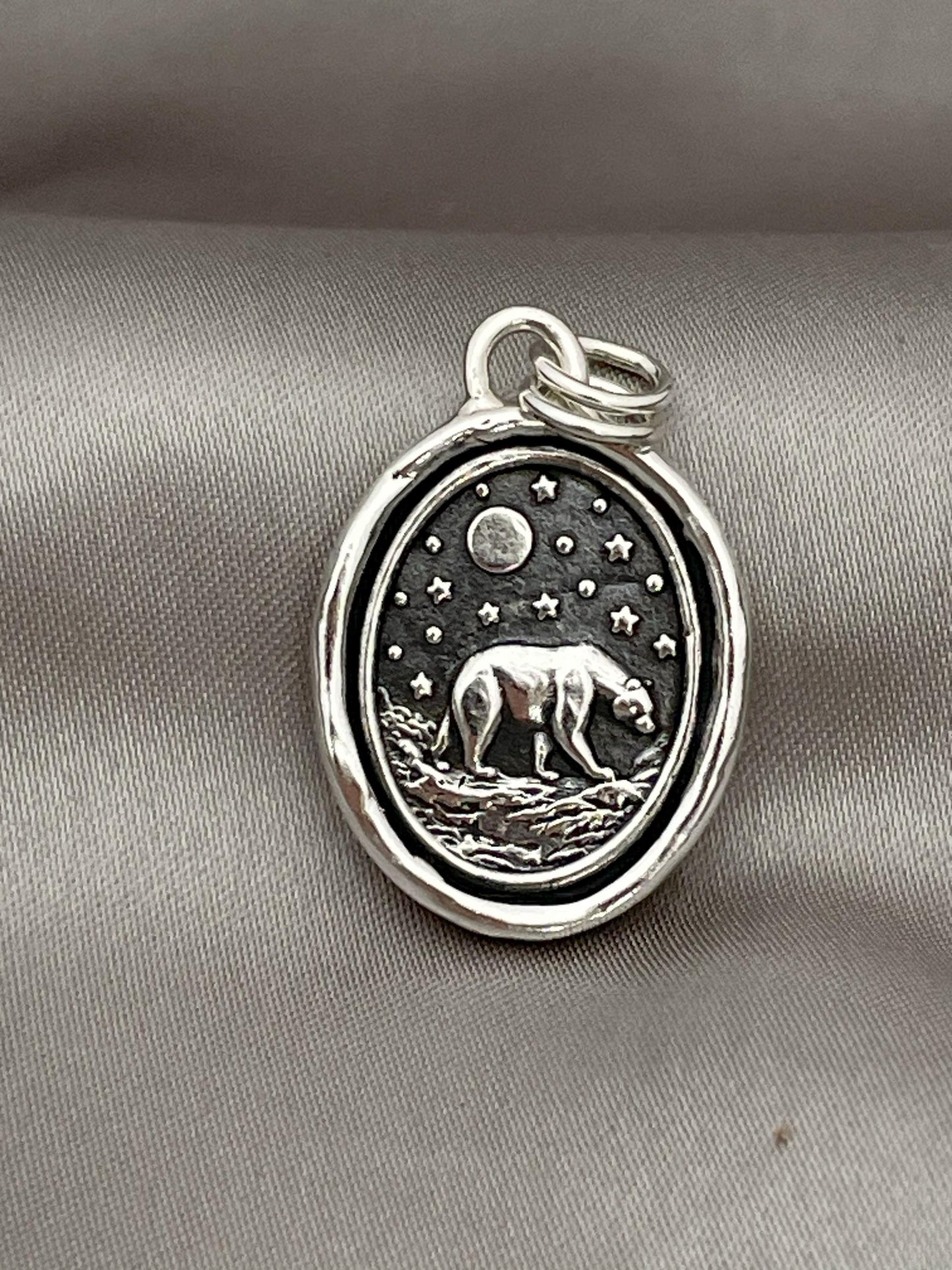 Polar Bear Necklace, Wax Seal Celestial Star Night Pendant, Handmade Silver Talisman, Intaglio Seal Heirloom, Original Design LT088