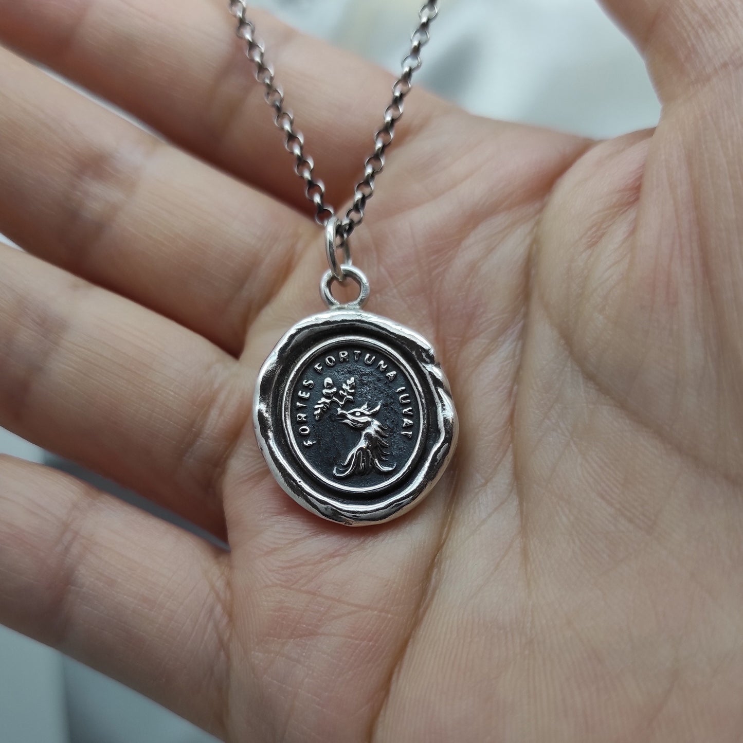 Griffin Necklace - Wax Seal Pendant, Handmade Silver Talisman, Heirloom, Original Design Liliane Ting LT016