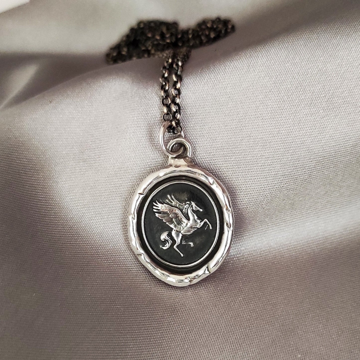 Pegasus - Flying Horse - Celestial - Wax Seal Necklace Pendant, Handmade Silver Talisman, Heirloom, Original Design Liliane Ting LT051