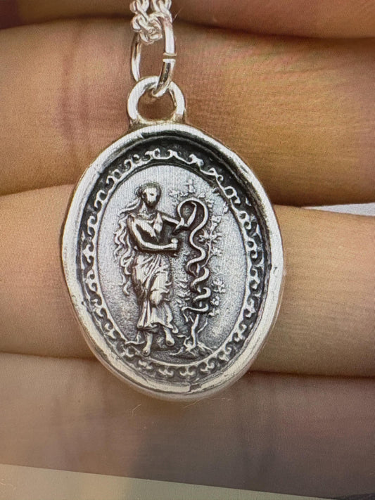Hygieia Goddess Silver Pendant – Ancient Greek Healing Goddess Necklace Wax Seal Talisman, Intaglio, Original Design LilianeTing LT0142