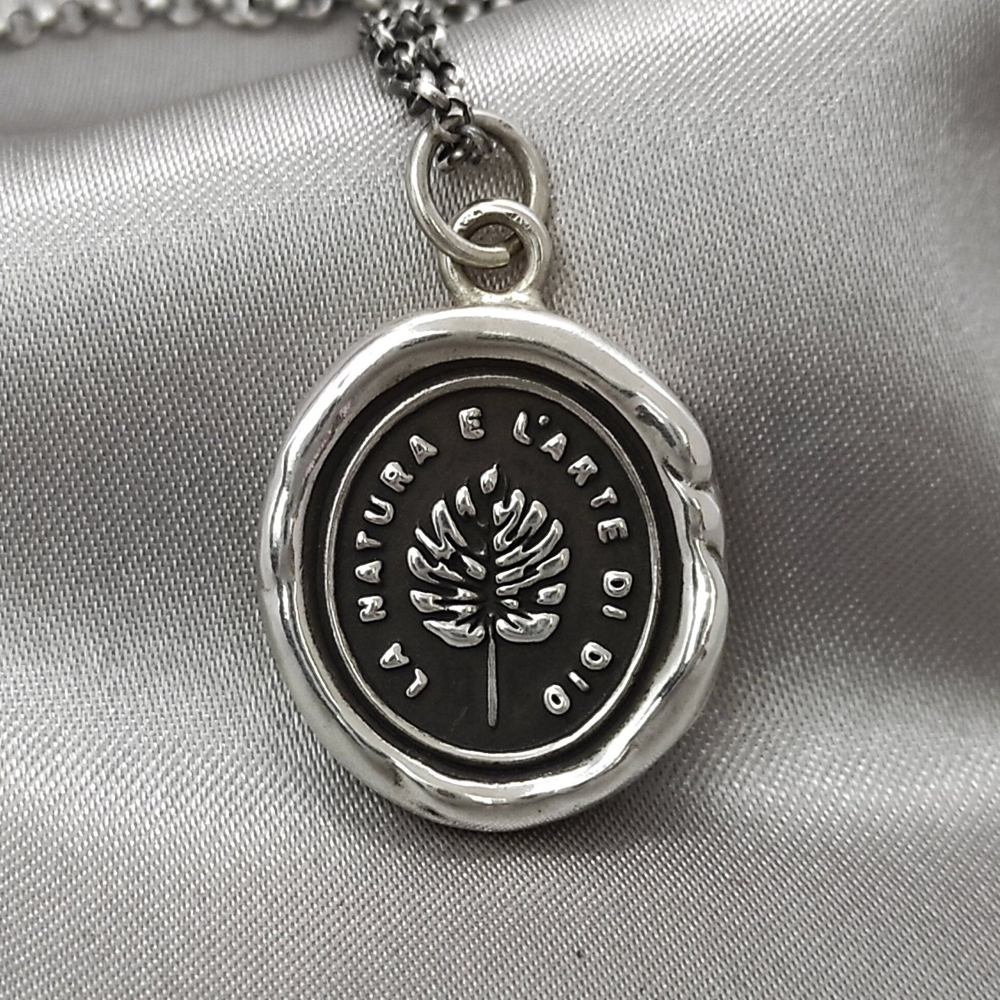 Silver Leaves Pendant, Handmade Silver Charm, Nature Wax Seal Necklace , Intaglio Seal Heirloom, Original Design Liliane Ting LT054