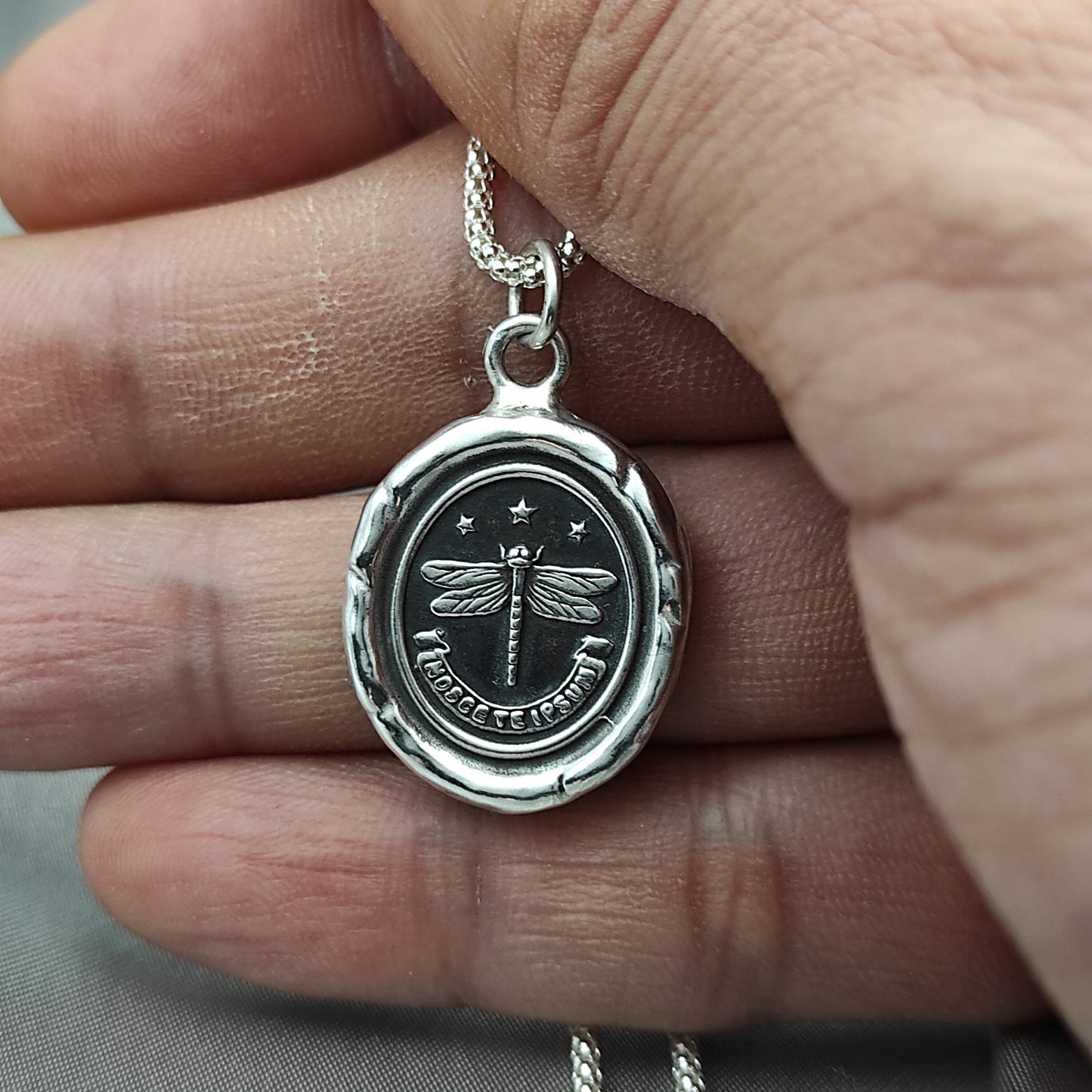 Dragonfly Wax Seal Necklace Pendant, Handmade Silver Charm, Intaglio Seal Heirloom, Original Design Liliane Ting Studio LT035