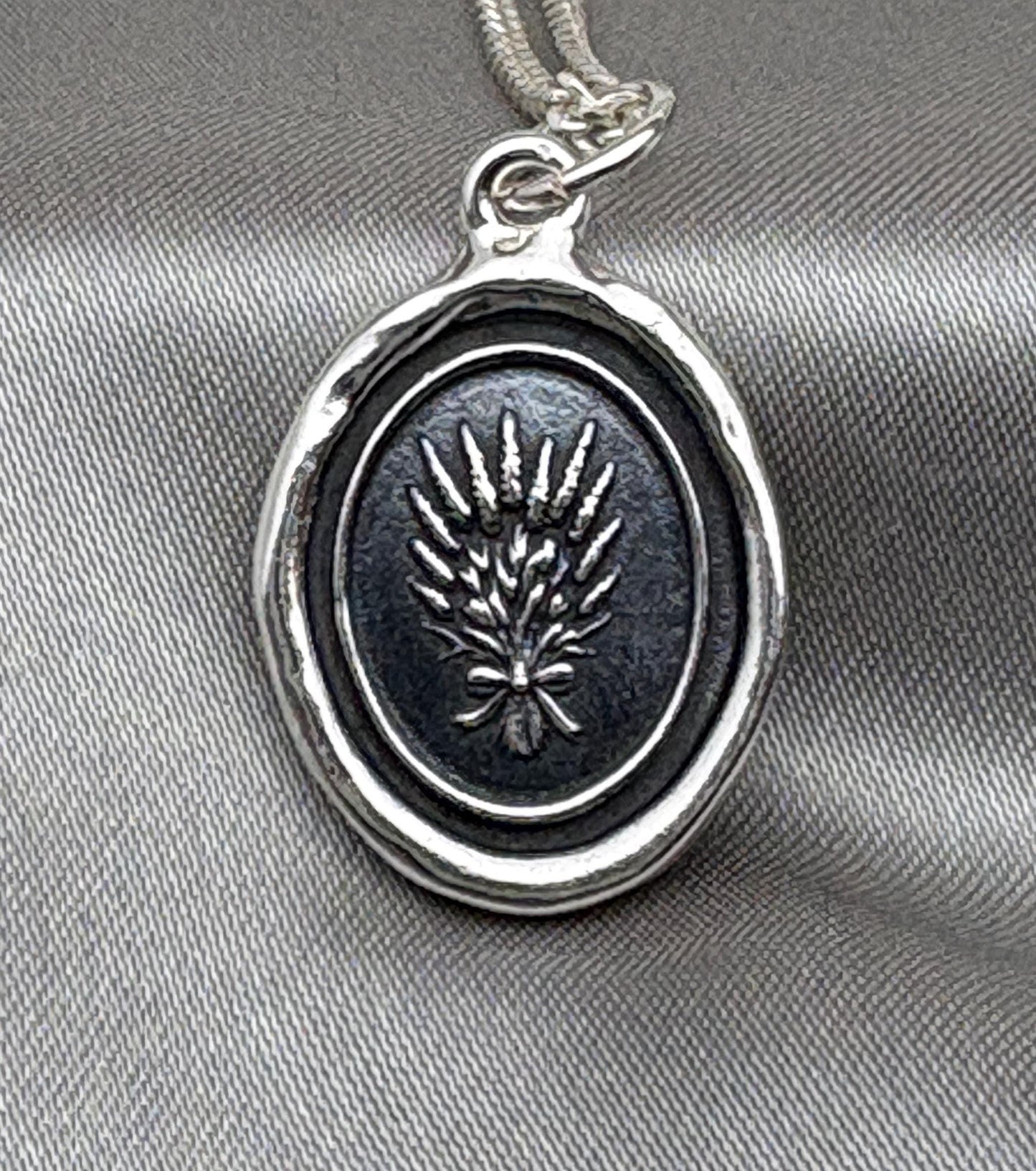 Lavender Bouquet Pendant – Botanical Wax Seal Necklace, Handmade Silver Charm, Intaglio Seal Heirloom, Original Design Liliane Ting