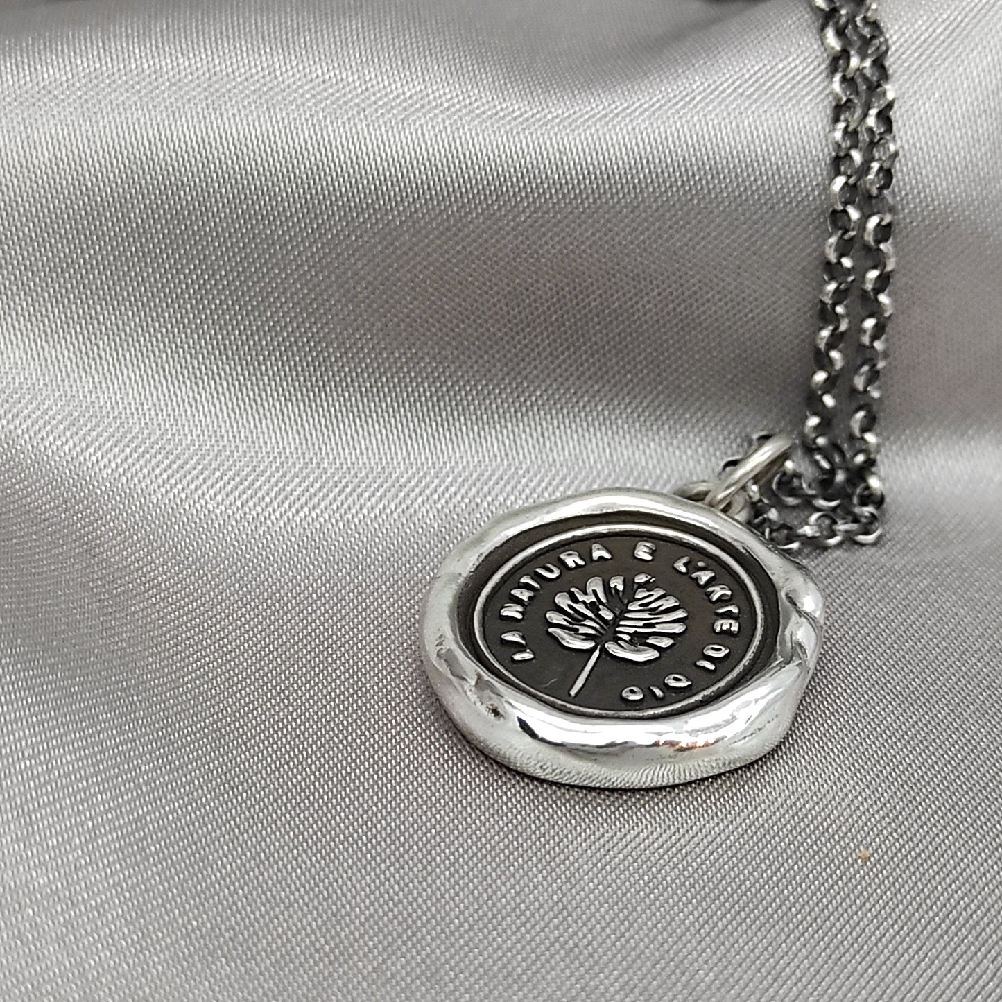 Silver Leaves Pendant, Handmade Silver Charm, Nature Wax Seal Necklace , Intaglio Seal Heirloom, Original Design Liliane Ting LT054