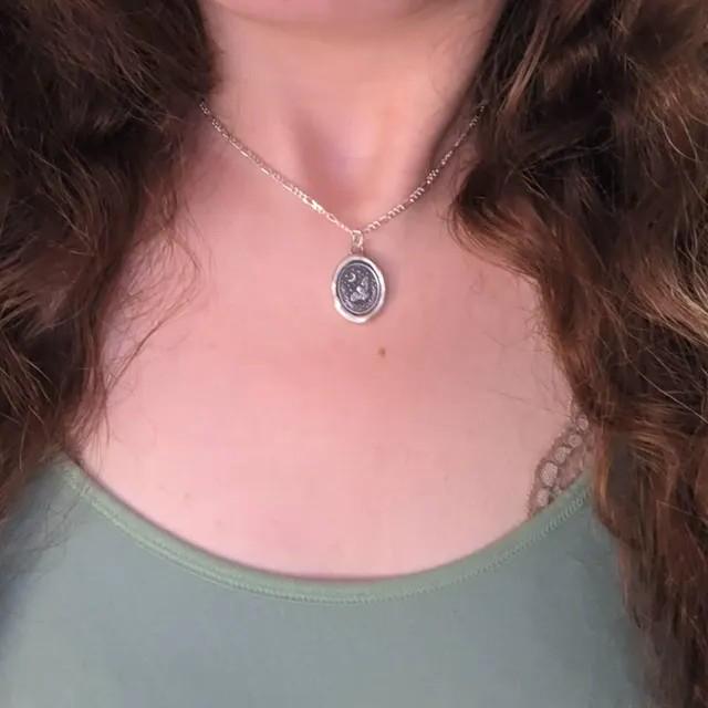 Owl Celestial Star Night Wax Seal Necklace Pendant, Handmade Silver Talisman, Intaglio Seal Heirloom, Original Design LT Studio LT034